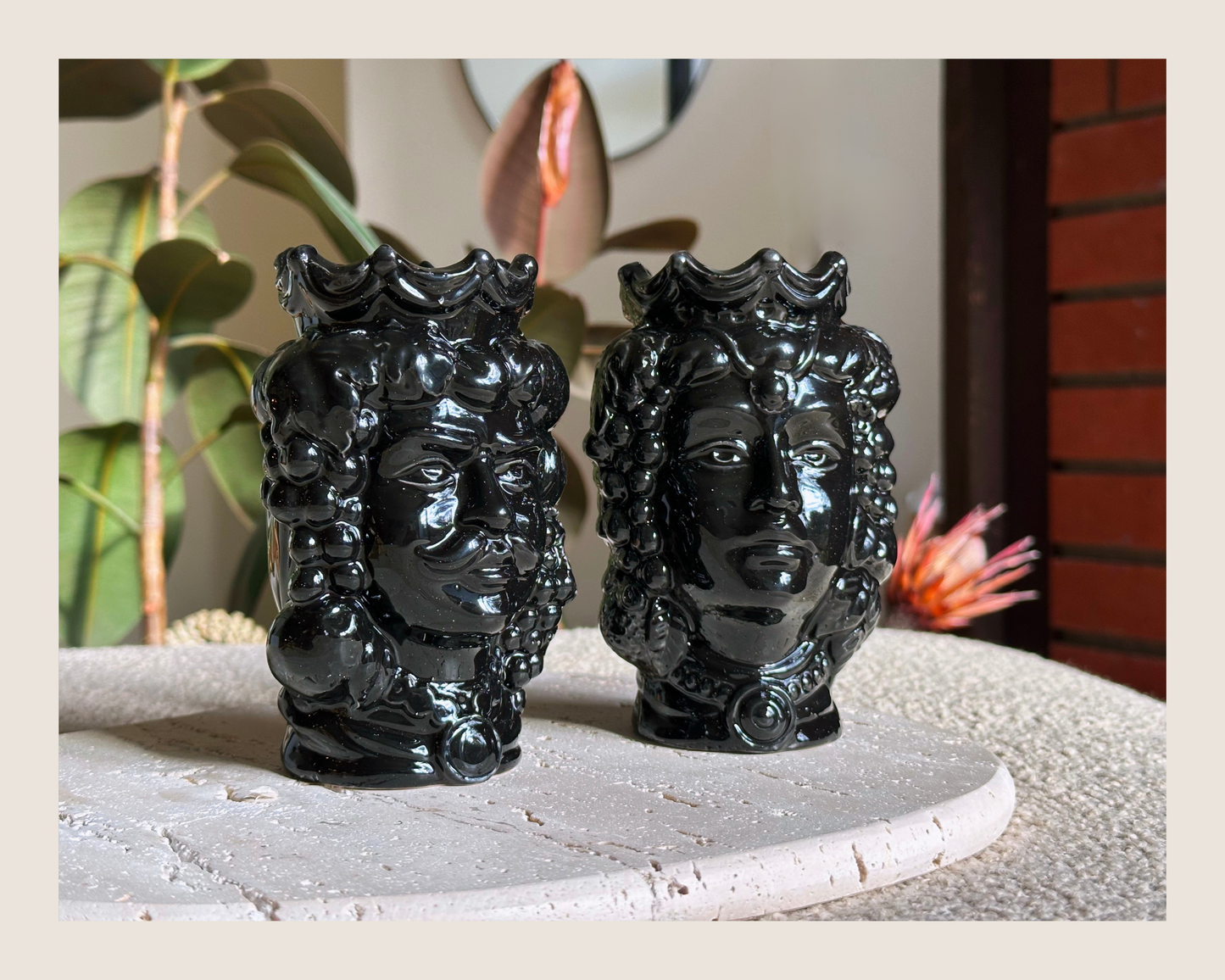 Sicilian Moor Head Vase — Black (Pair, 5.5 in)