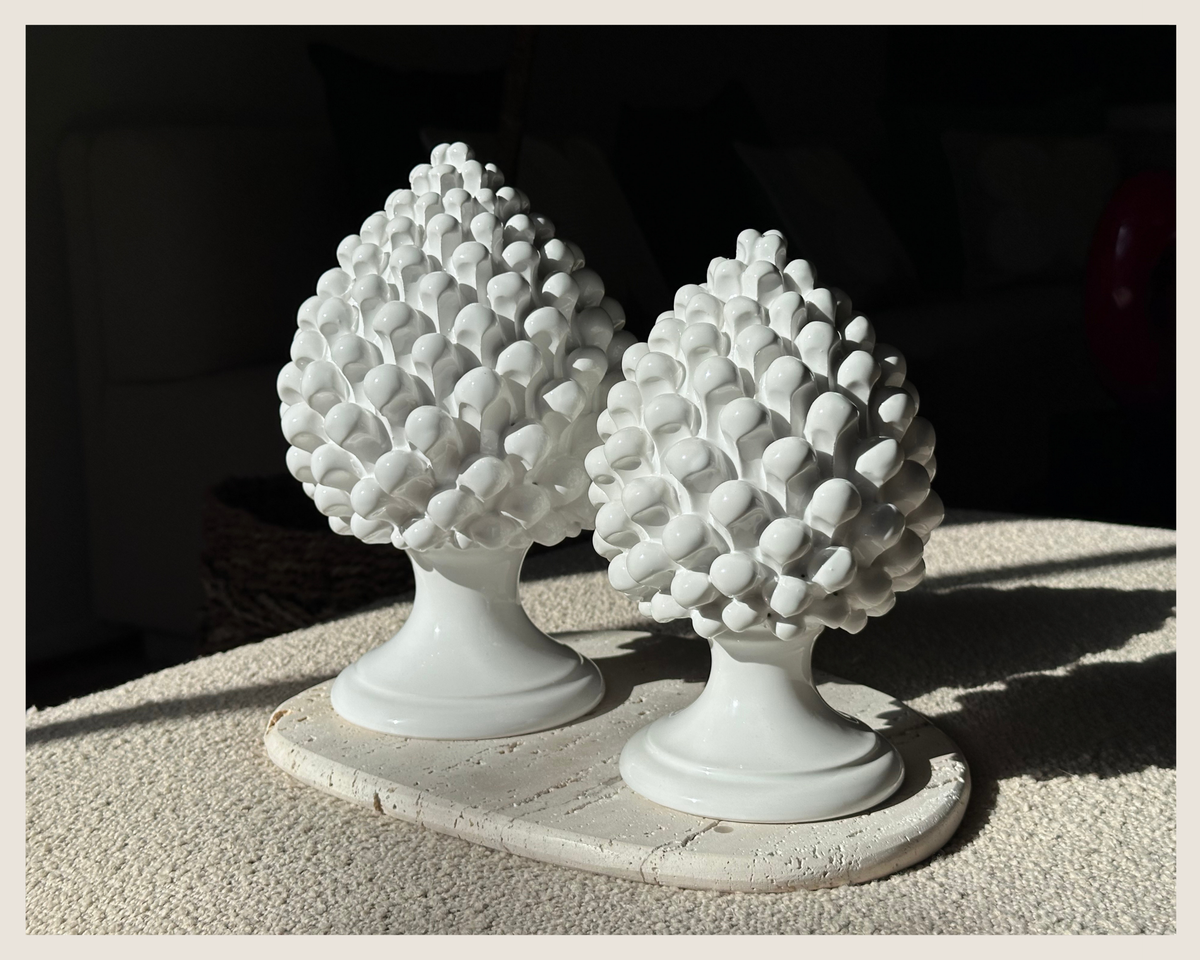 Large Sicilian Pine Cone — White (9.8 in)