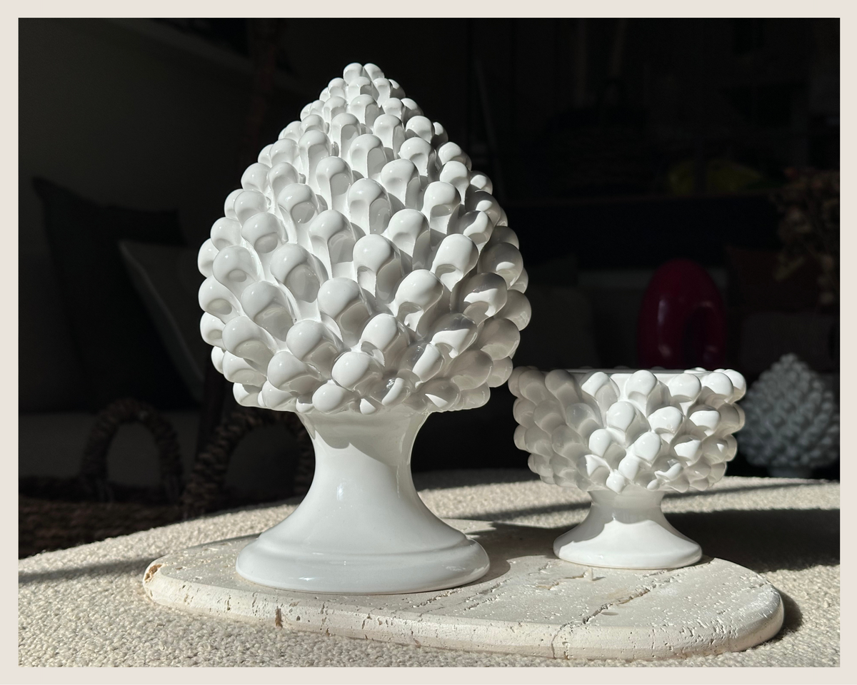Large Sicilian Pine Cone — White (9.8 in)