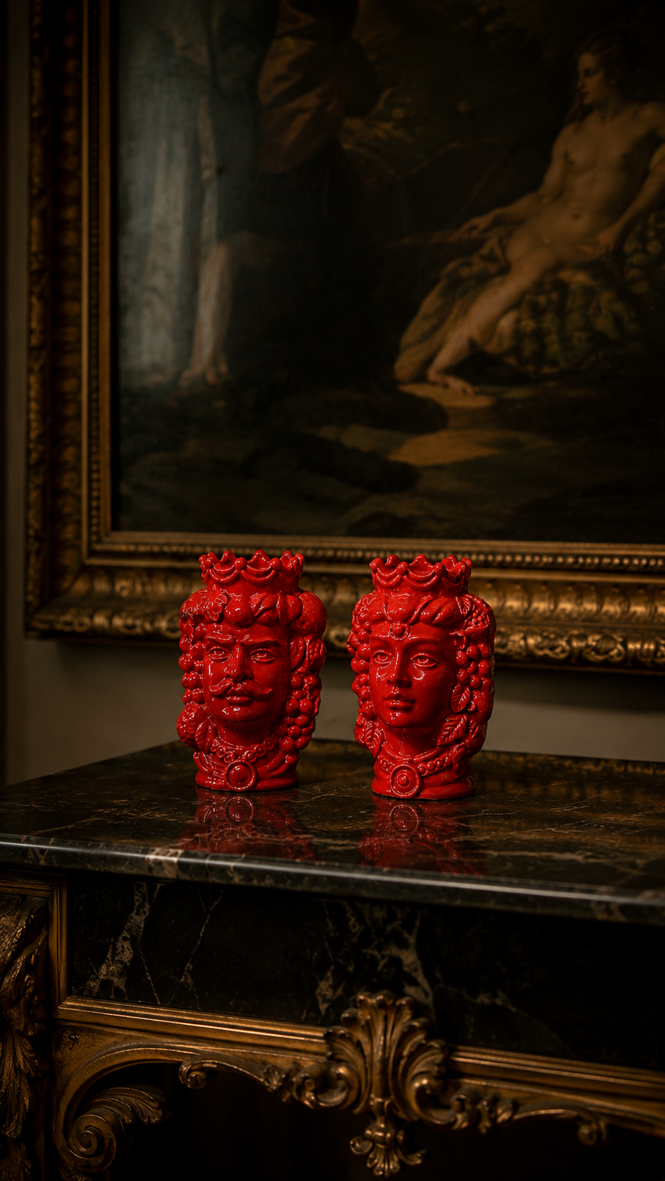 Sicilian Moor Head Vase — Red (5.5 in Pair) - PRE-ORDER