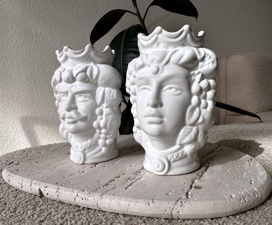 Sicilian Moor Head Vase — White (Pair)
