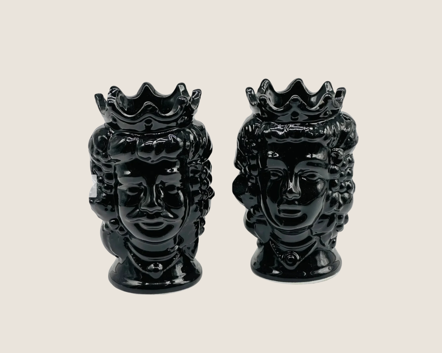 Sicilian Moor Head Vase — Black (Pair, 5.5 in)