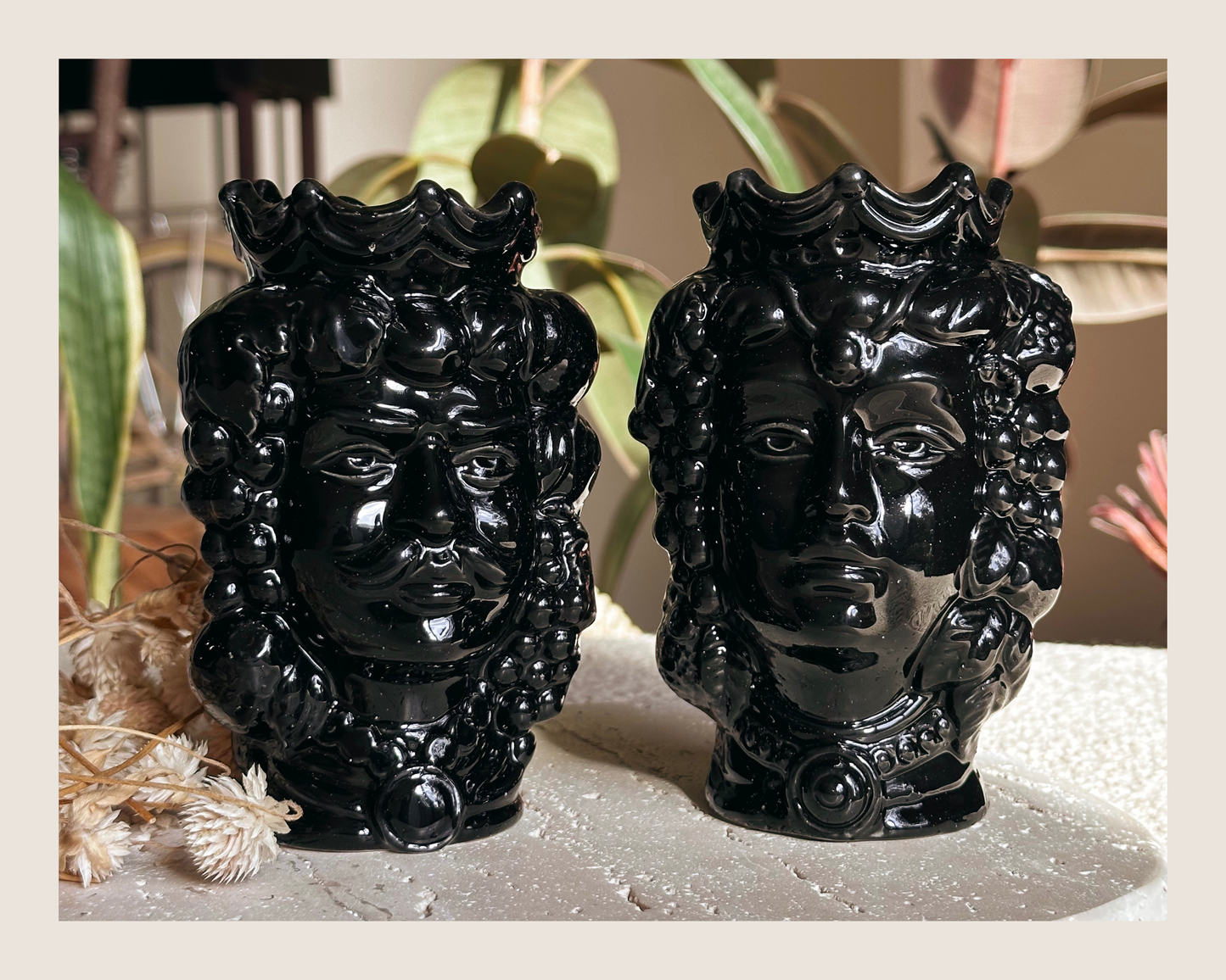 Sicilian Moor Head Vase — Black (Pair, 5.5 in)
