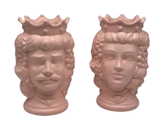 Large Sicilian Moor Heads (Pair) | Matte Rose | Handmade in Italy