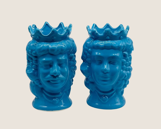 Sicilian Moor Head Vase — Blue (5.5 in Pair)