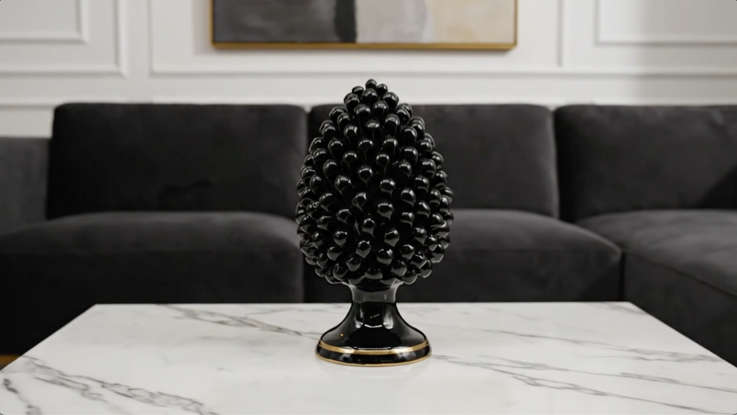 Black & Gold Sicilian Pine Cone (25 cm)
