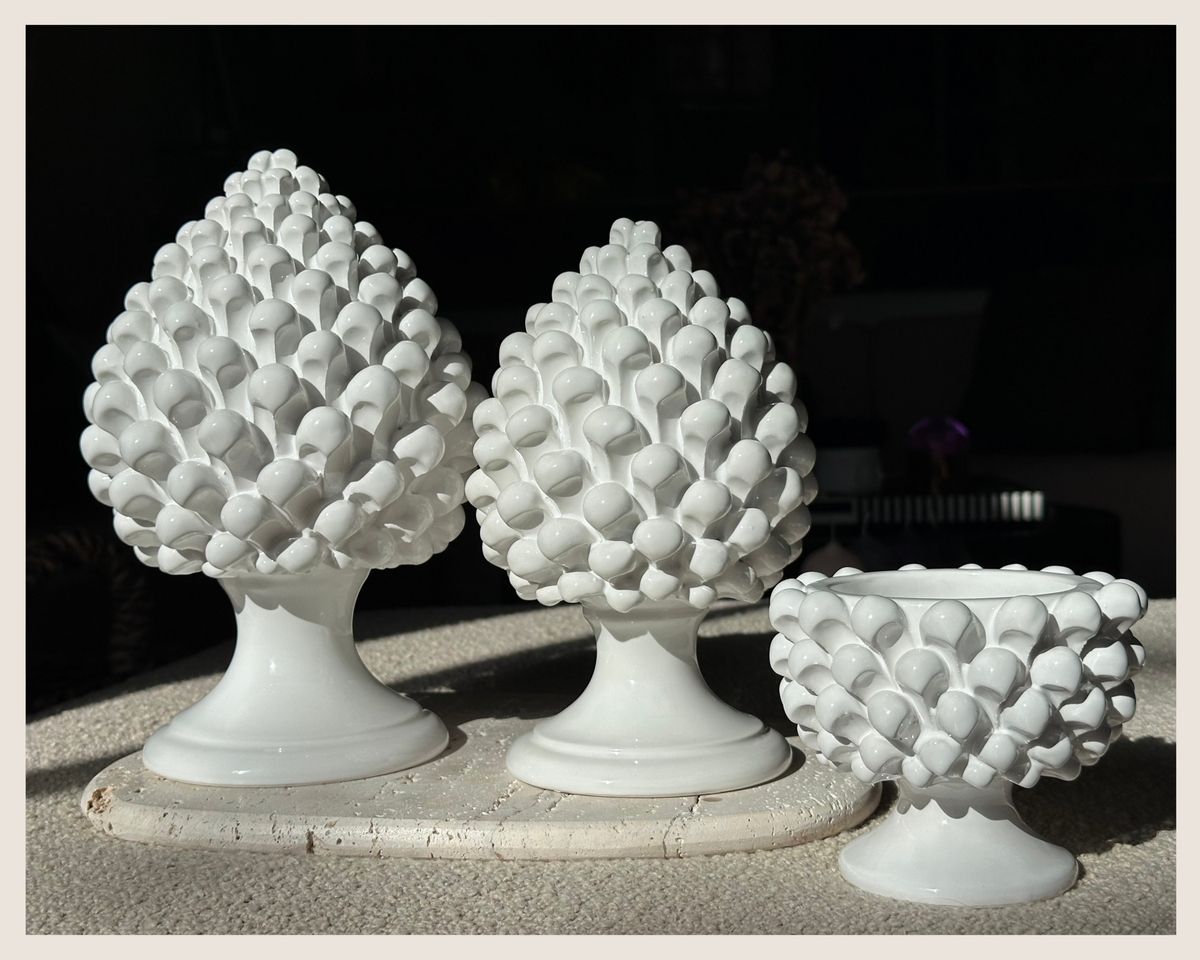 Large Sicilian Pine Cone — White (9.8 in)