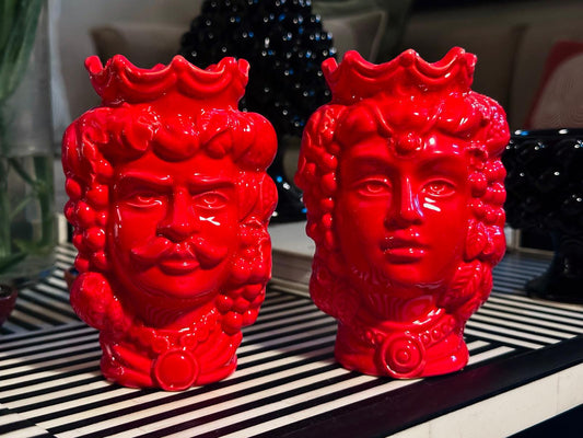Sicilian Moor Head Vase — Red (5.5 in Pair) - PRE-ORDER